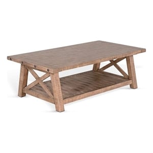 Anva Coffee Table- Light Brown Mahogany- Shelf- Rectangular 52 Inch