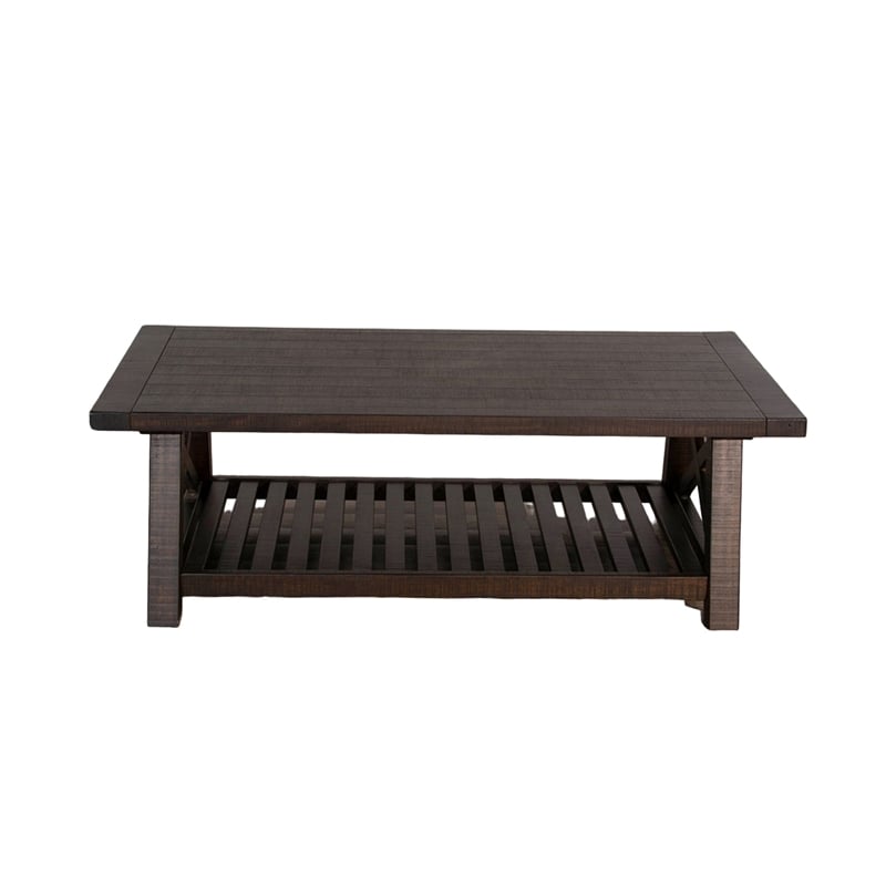 Anva Coffee Table- Dark Brown Mahogany- Shelf- Rectangular 52 Inch