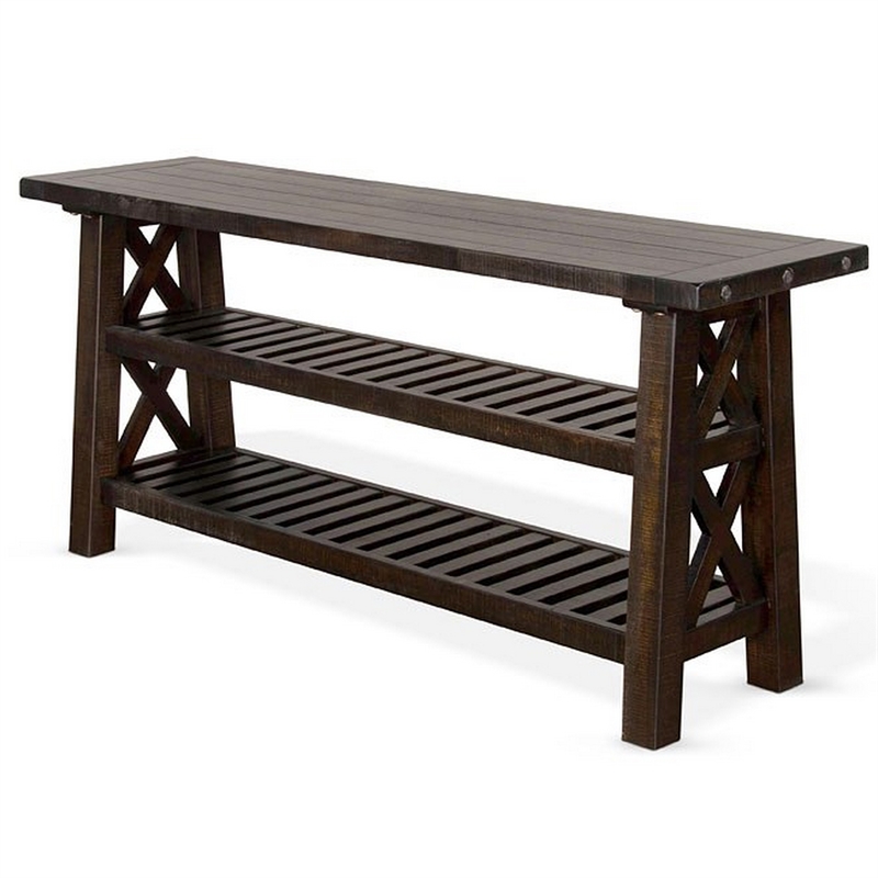 Anva Sofa Table- Dark Brown Mahogany- 2 Shelves- Rectangular 60 Inch