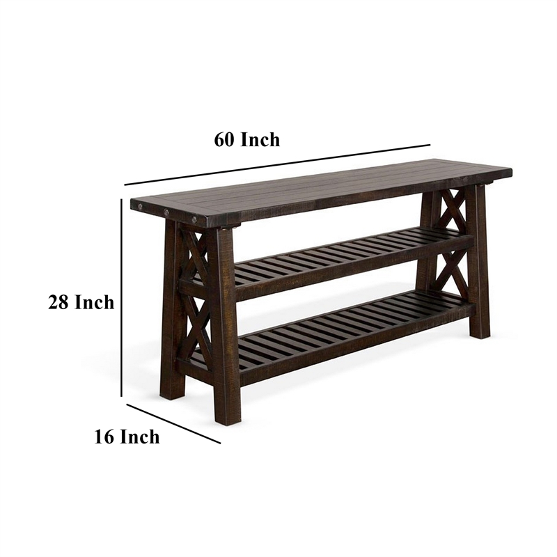 Anva Sofa Table- Dark Brown Mahogany- 2 Shelves- Rectangular 60 Inch