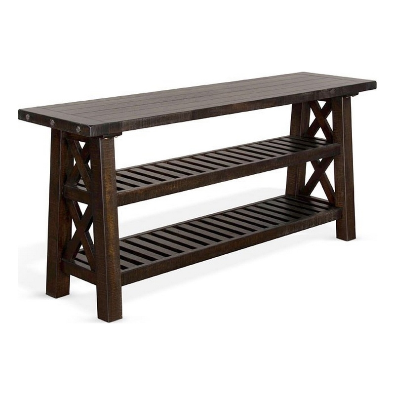 Anva Sofa Table- Dark Brown Mahogany- 2 Shelves- Rectangular 60 Inch