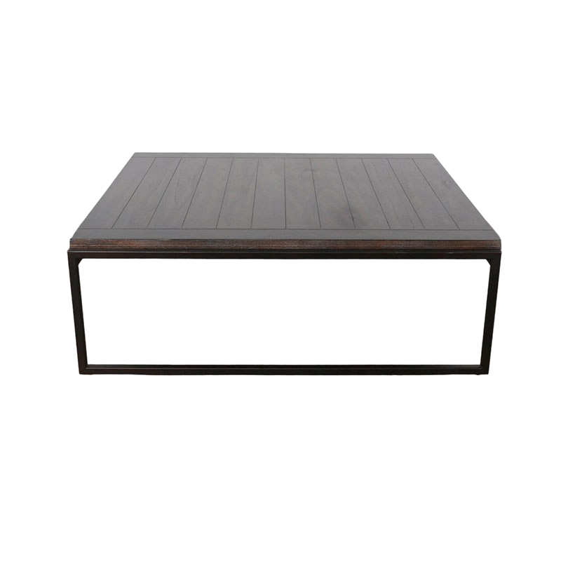 Lery Coffee Table- Dark Brown 50 Inch Square Wood Top- Black Metal