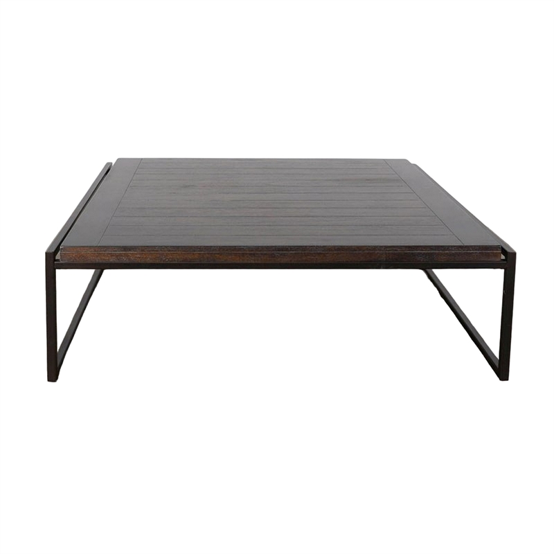 Lery Coffee Table- Dark Brown 50 Inch Square Wood Top- Black Metal
