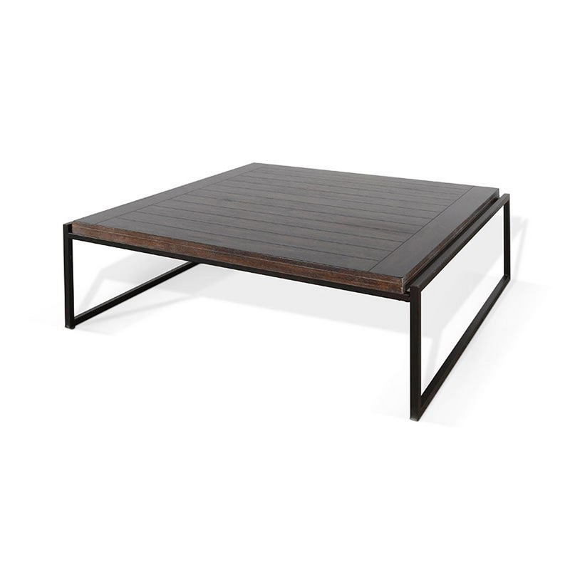 Lery Coffee Table- Dark Brown 50 Inch Square Wood Top- Black Metal