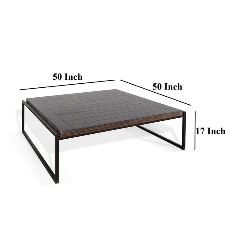 Lery Coffee Table- Dark Brown 50 Inch Square Wood Top- Black Metal