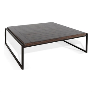 Lery Coffee Table- Dark Brown 50 Inch Square Wood Top- Black Metal