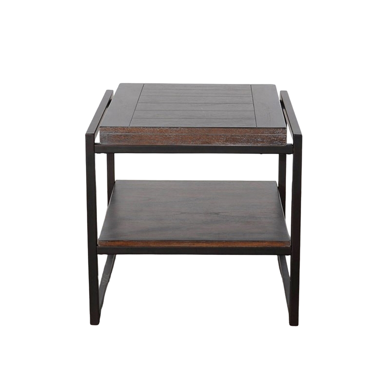 Lery End Table- Dark Brown Wood- Black Metal- Bottom Shelf- 24 Inch
