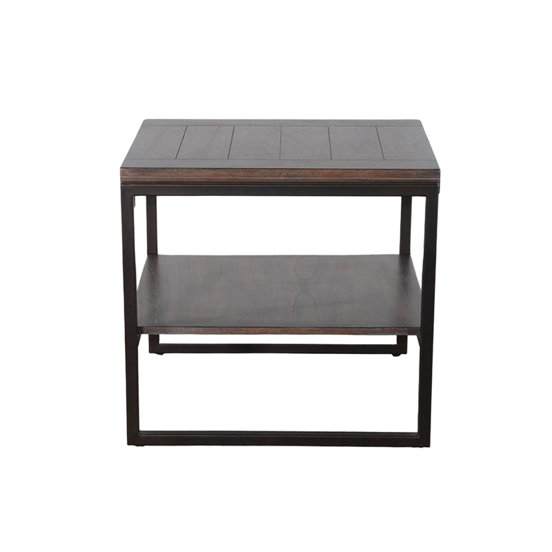 Lery End Table- Dark Brown Wood- Black Metal- Bottom Shelf- 24 Inch
