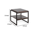 Lery End Table- Dark Brown Wood- Black Metal- Bottom Shelf- 24 Inch