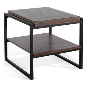 Lery End Table- Dark Brown Wood- Black Metal- Bottom Shelf- 24 Inch