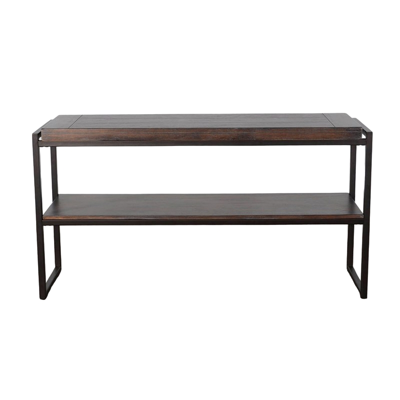 Lery Sofa Table- Dark Brown Wood- Black Metal- Bottom Shelf- 51 Inch