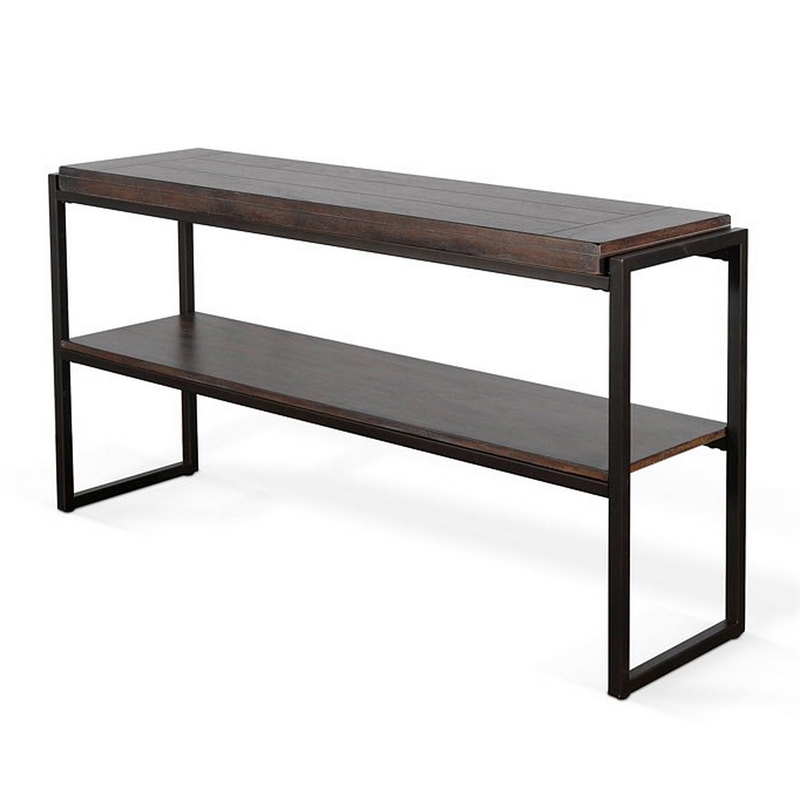Lery Sofa Table- Dark Brown Wood- Black Metal- Bottom Shelf- 51 Inch