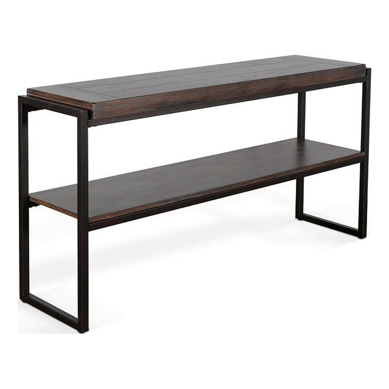 Lery Sofa Table- Dark Brown Wood- Black Metal- Bottom Shelf- 51 Inch