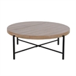 Reena Coffee Table- Light Brown Mahogany- Black Metal- Round 39 Inch