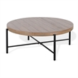 Reena Coffee Table- Light Brown Mahogany- Black Metal- Round 39 Inch