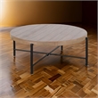 Reena Coffee Table- Light Brown Mahogany- Black Metal- Round 39 Inch