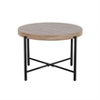 Reena End Table- Light Brown Mahogany- Black Metal- Round 28 Inch
