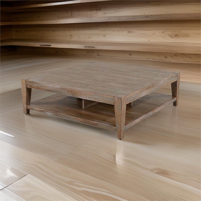 Lilly Coffee Table- 1 Shelf- Light Brown Mahogany- Square 48 Inch