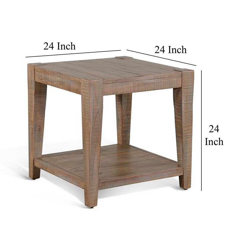 Lilly Side End Table-1 Shelf-Weathered Brown-24 Inch Square