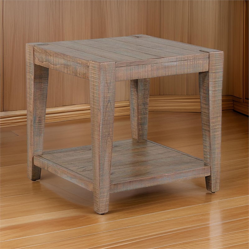 Lilly Side End Table-1 Shelf-Weathered Brown-24 Inch Square