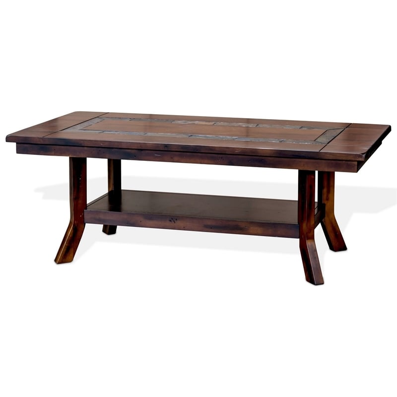 Odel Coffee Table- 1 Shelf- Dark Brown Mahogany- Rectangular 49 Inch
