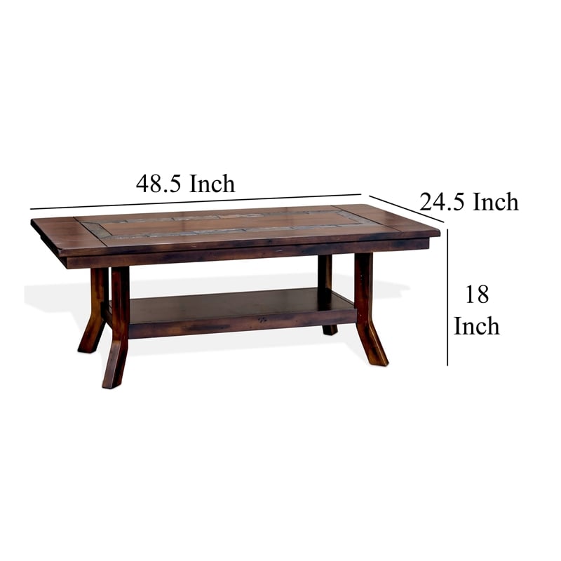 Odel Coffee Table- 1 Shelf- Dark Brown Mahogany- Rectangular 49 Inch