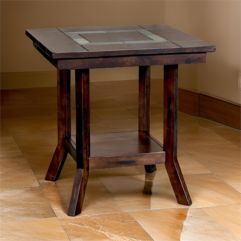 Odel Side End Table- 1 Shelf- Dark Brown Mahogany- Rectangular 25 Inch