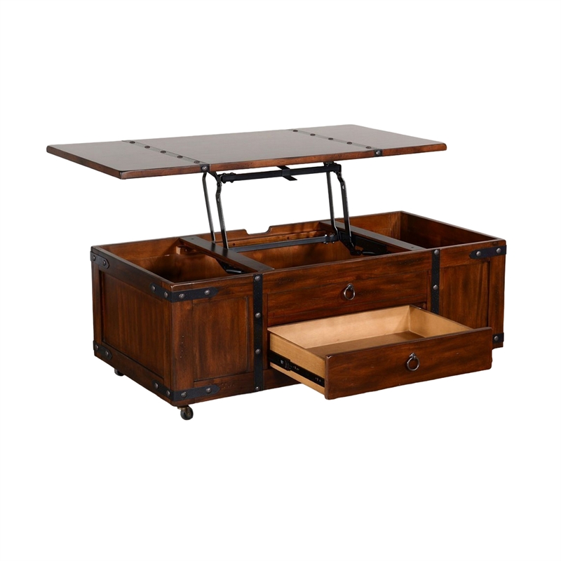 Odel Coffee Table- Dark Brown Mahogany Wood- Rectangular 48 Inch