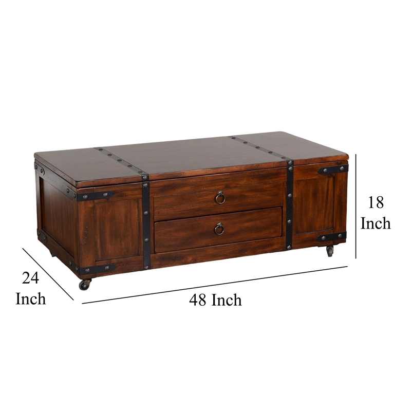 Odel Coffee Table- Dark Brown Mahogany Wood- Rectangular 48 Inch