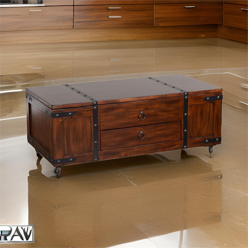 Odel Coffee Table- Dark Brown Mahogany Wood- Rectangular 48 Inch