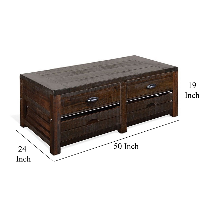 Flint Coffee Table- 2 Drawers- Crates- Dark Brown Mahogany- 50 Inch