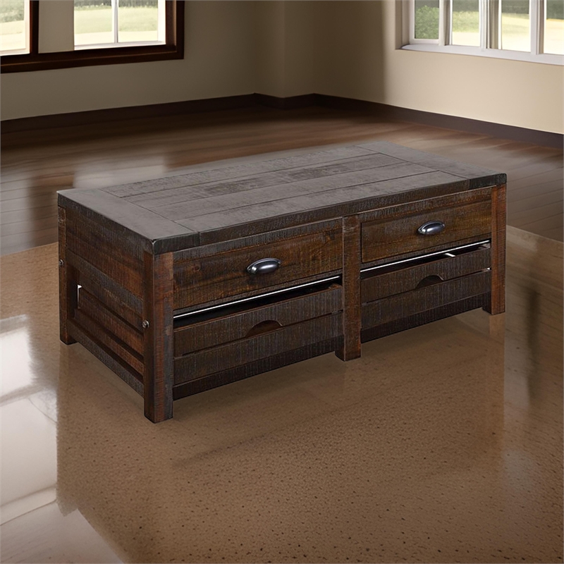 Flint Coffee Table- 2 Drawers- Crates- Dark Brown Mahogany- 50 Inch