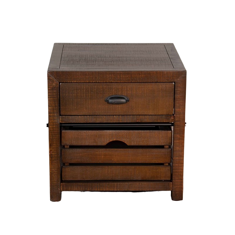 Flint End Table- 1 Drawer- 1 Crate- Dark Brown Mahogany Wood- 26 Inch