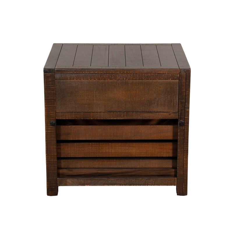 Flint End Table- 1 Drawer- 1 Crate- Dark Brown Mahogany Wood- 26 Inch