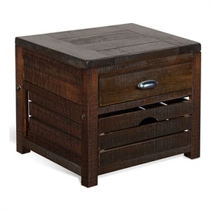 Flint End Table- 1 Drawer- 1 Crate- Dark Brown Mahogany Wood- 26 Inch