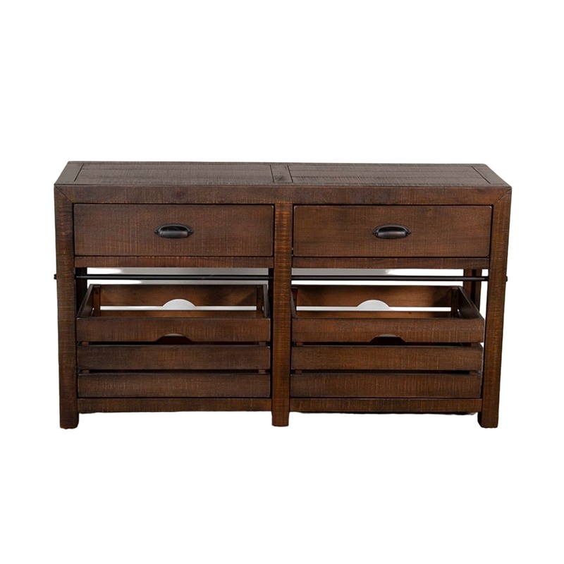 Flint Sofa Table- 2 Drawers- Crates- Dark Brown Mahogany Wood- 50 Inch