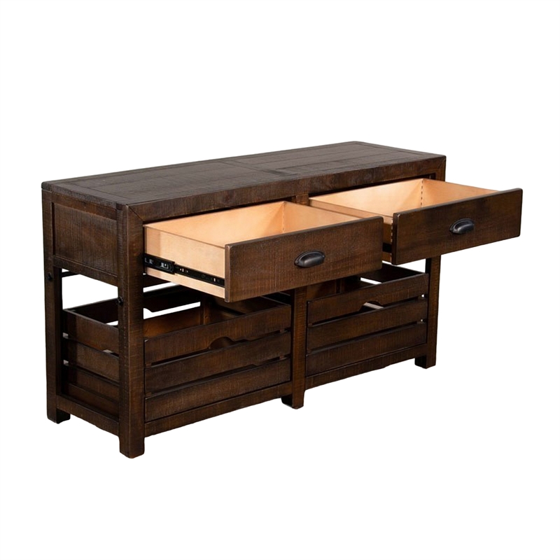 Flint Sofa Table- 2 Drawers- Crates- Dark Brown Mahogany Wood- 50 Inch