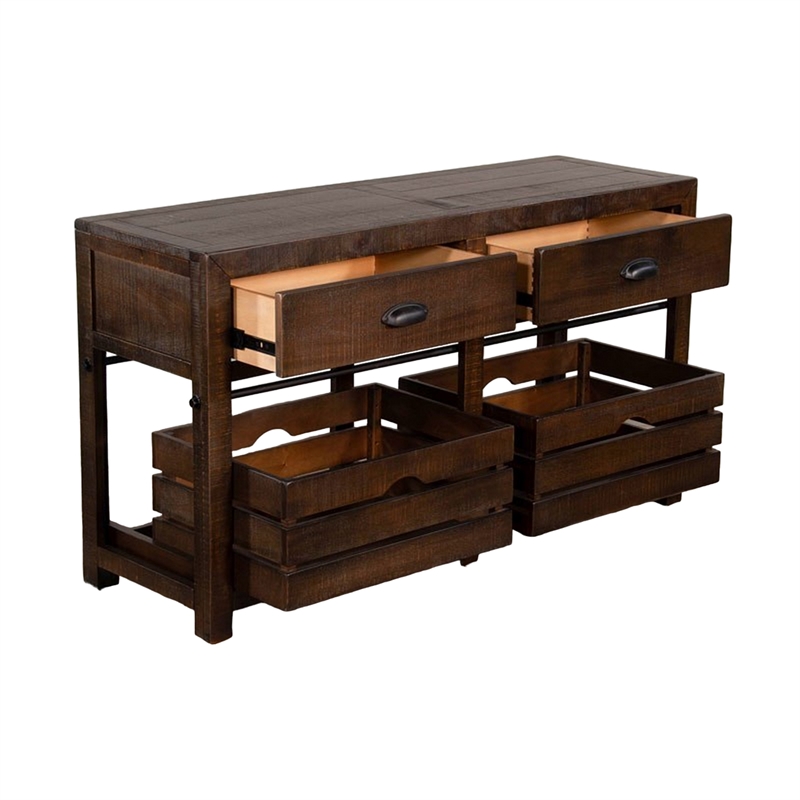 Flint Sofa Table- 2 Drawers- Crates- Dark Brown Mahogany Wood- 50 Inch