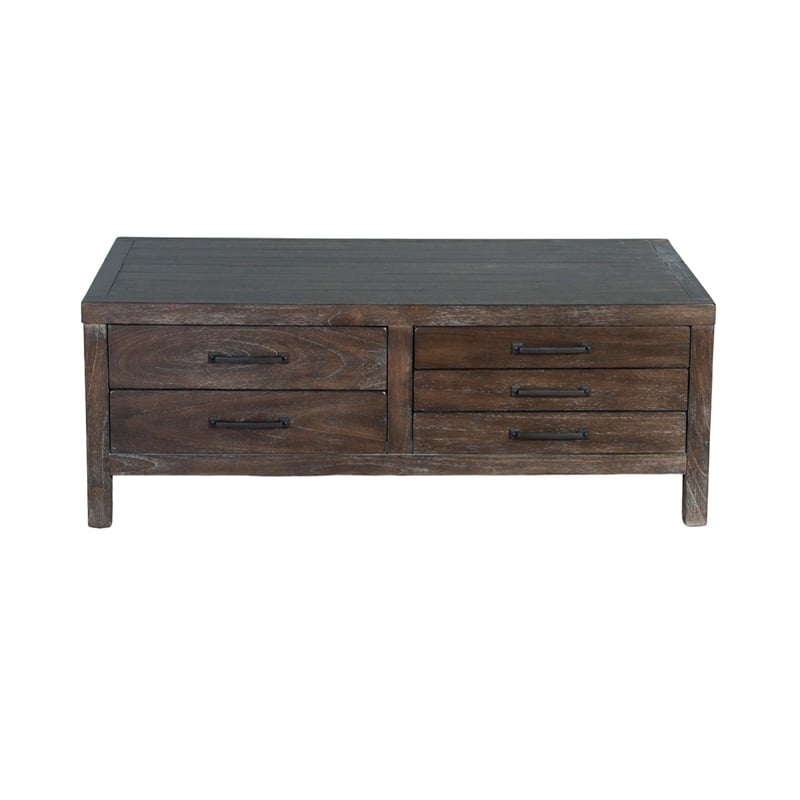 Nikay Coffee Table- 5 Drawers- Dark Brown Mindi- Rectangular 50 Inch