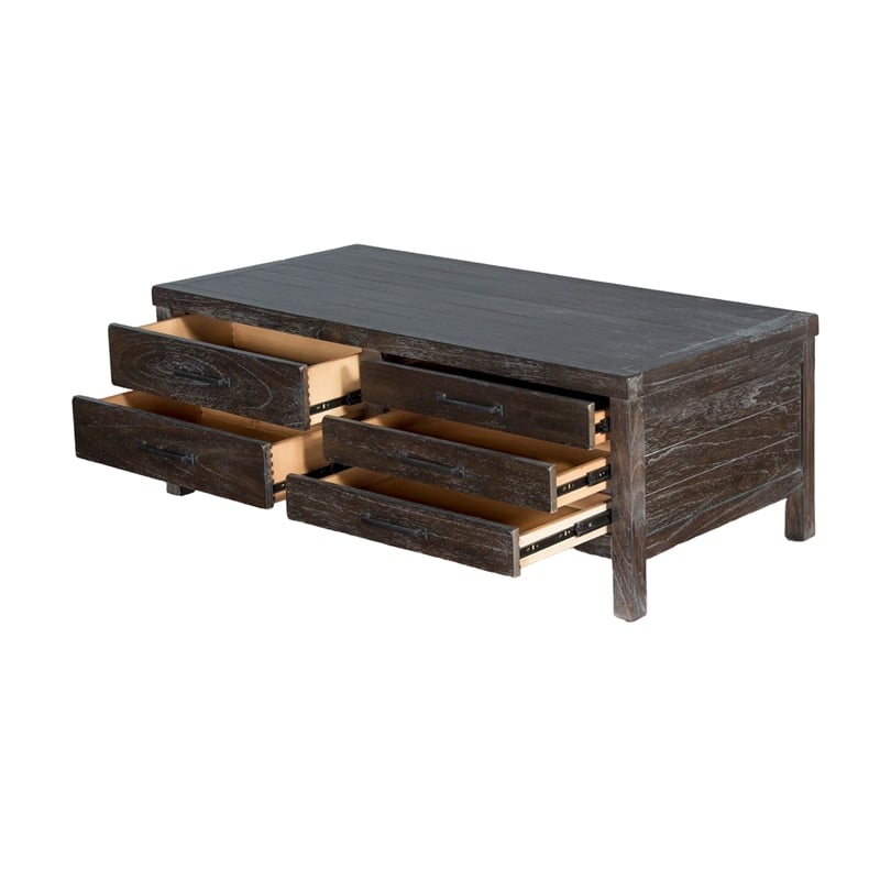 Nikay Coffee Table- 5 Drawers- Dark Brown Mindi- Rectangular 50 Inch