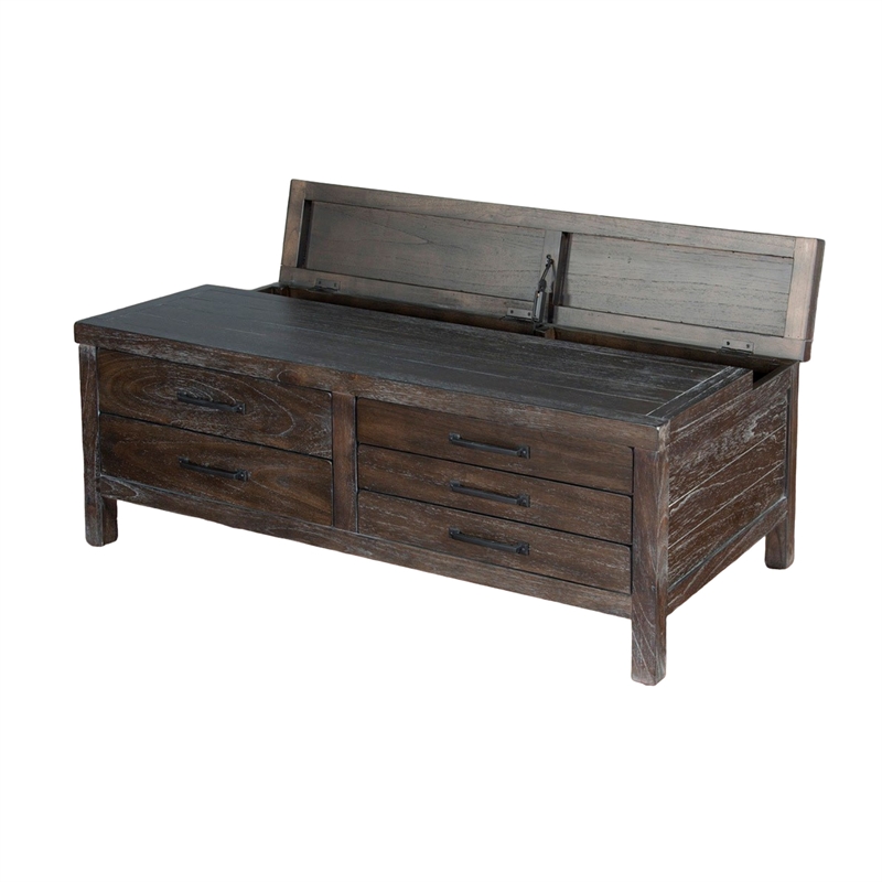 Nikay Coffee Table- 5 Drawers- Dark Brown Mindi- Rectangular 50 Inch