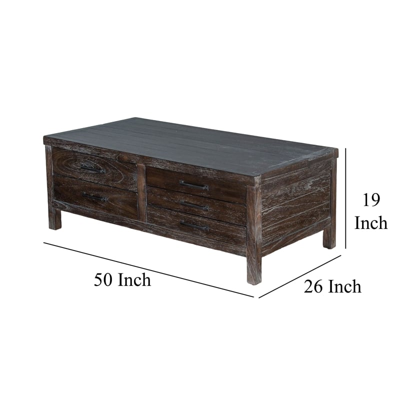 Nikay Coffee Table- 5 Drawers- Dark Brown Mindi- Rectangular 50 Inch