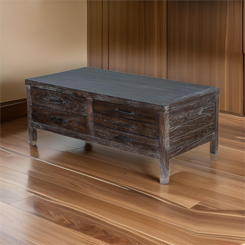 Nikay Coffee Table- 5 Drawers- Dark Brown Mindi- Rectangular 50 Inch