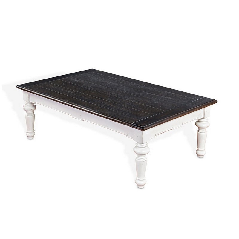 Kiyan Coffee Table- White- Dark Brown Mahogany- Rectangular 52 Inch
