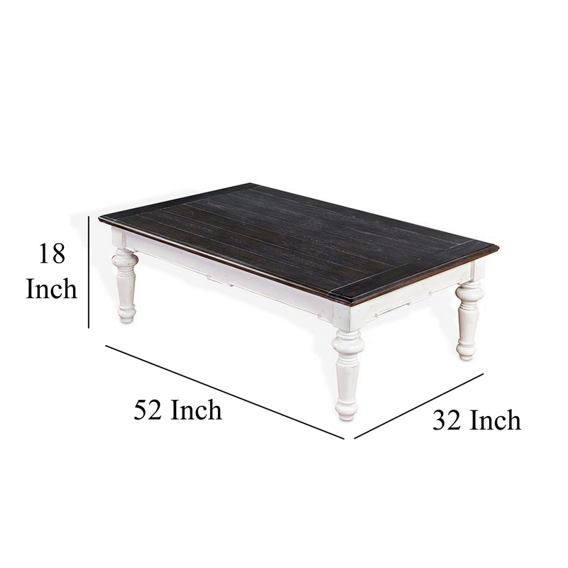 Kiyan Coffee Table- White- Dark Brown Mahogany- Rectangular 52 Inch