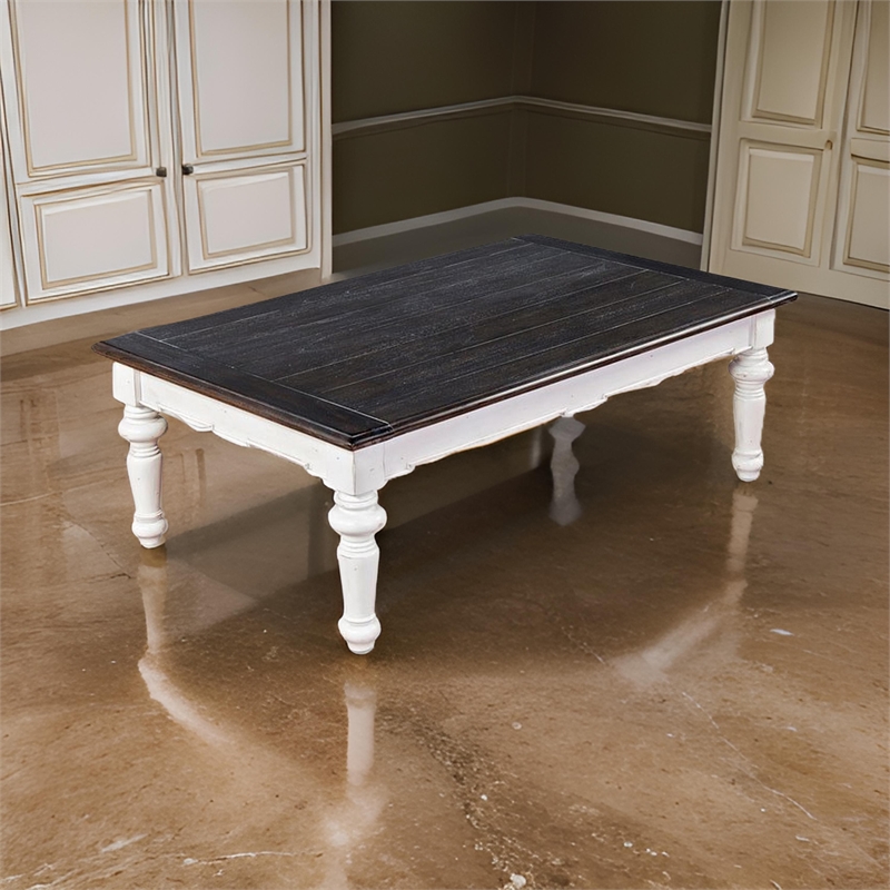 Kiyan Coffee Table- White- Dark Brown Mahogany- Rectangular 52 Inch
