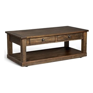Flint Coffee Table- 2 Drawers- Shelf- Dark Brown Mahogany- 48 Inch
