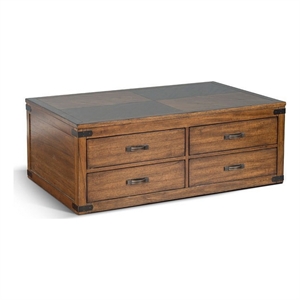 Zinia Coffee Table- 4 Drawers- Plinth Medium Brown Mindi Wood- 50 Inch
