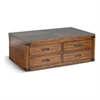Zinia Coffee Table- 4 Drawers- Plinth Medium Brown Mindi Wood- 50 Inch
