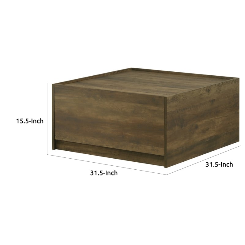 Trav Square Coffee Table- 2 Drawer- Raised Lip Tray Top- Brown 32 Inch